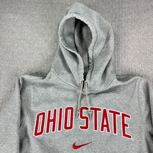 Nike Ohio State Hoodie Men Small Gray Buckeyes Pullover Sweatshirt center Swoosh